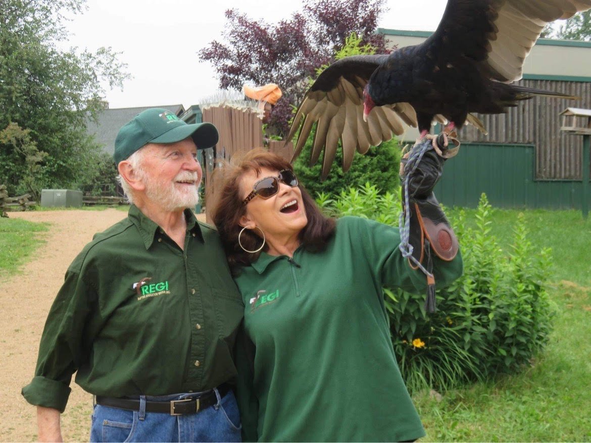 REGI founders Don and Marge Gibson with a turkey vulture